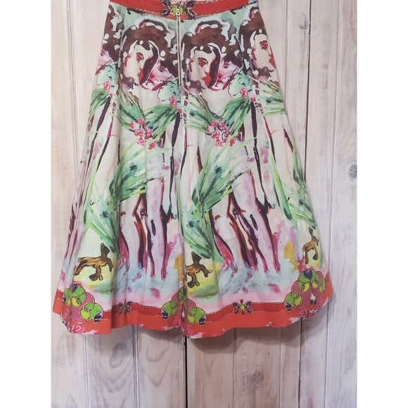 Alice + Olivia Meritt Lola Lady Print Pleated Midi Flare Skirt Cotton Size 2 - Picture 2 of 7